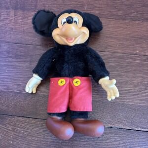 Vintage Disney Mickey Mouse 9" Beanbag Doll Plush Toy Applause Vinyl Face Hands